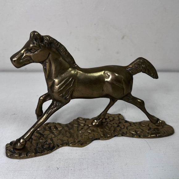 Vintage Brass Horse Figurine Made in Taiwan, Republic of China Decor Vignette - Picture 1 of 11